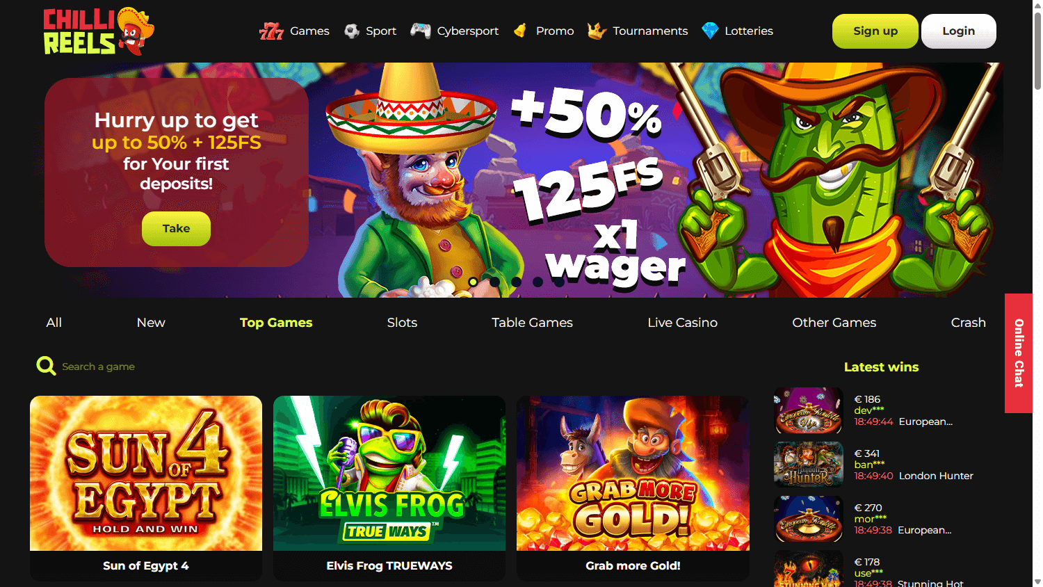 Chilli Reels Casino Desktop screenshot